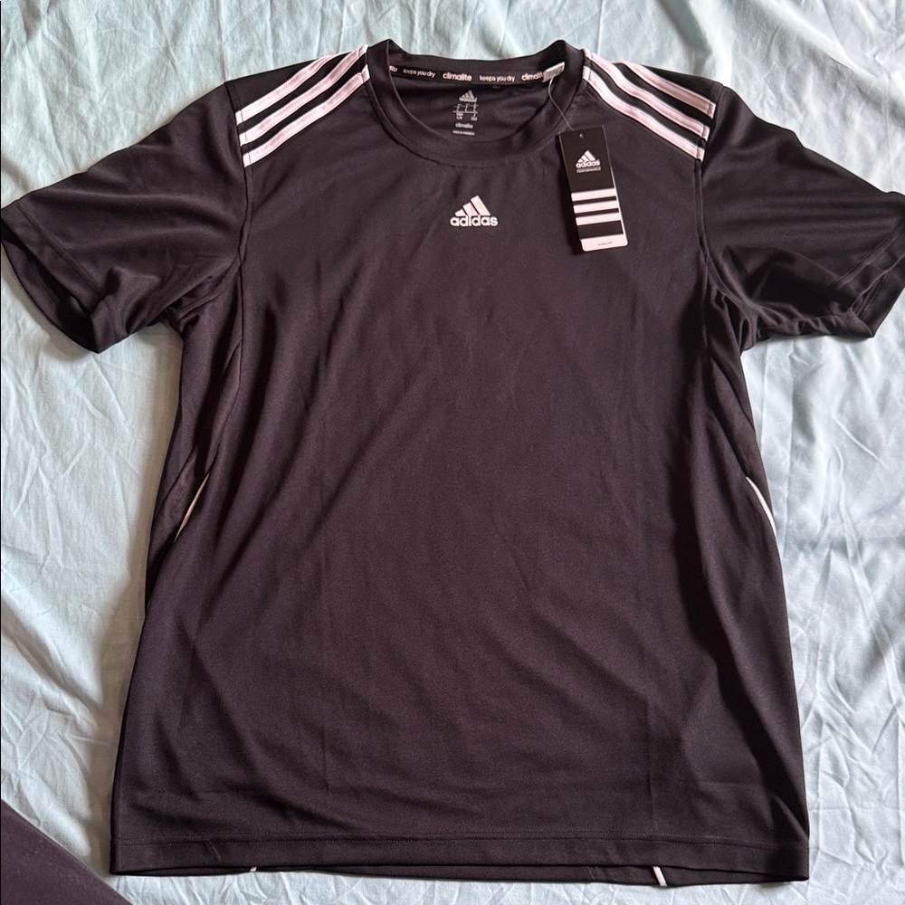 Adidas Men's Black Tee with White Stripes